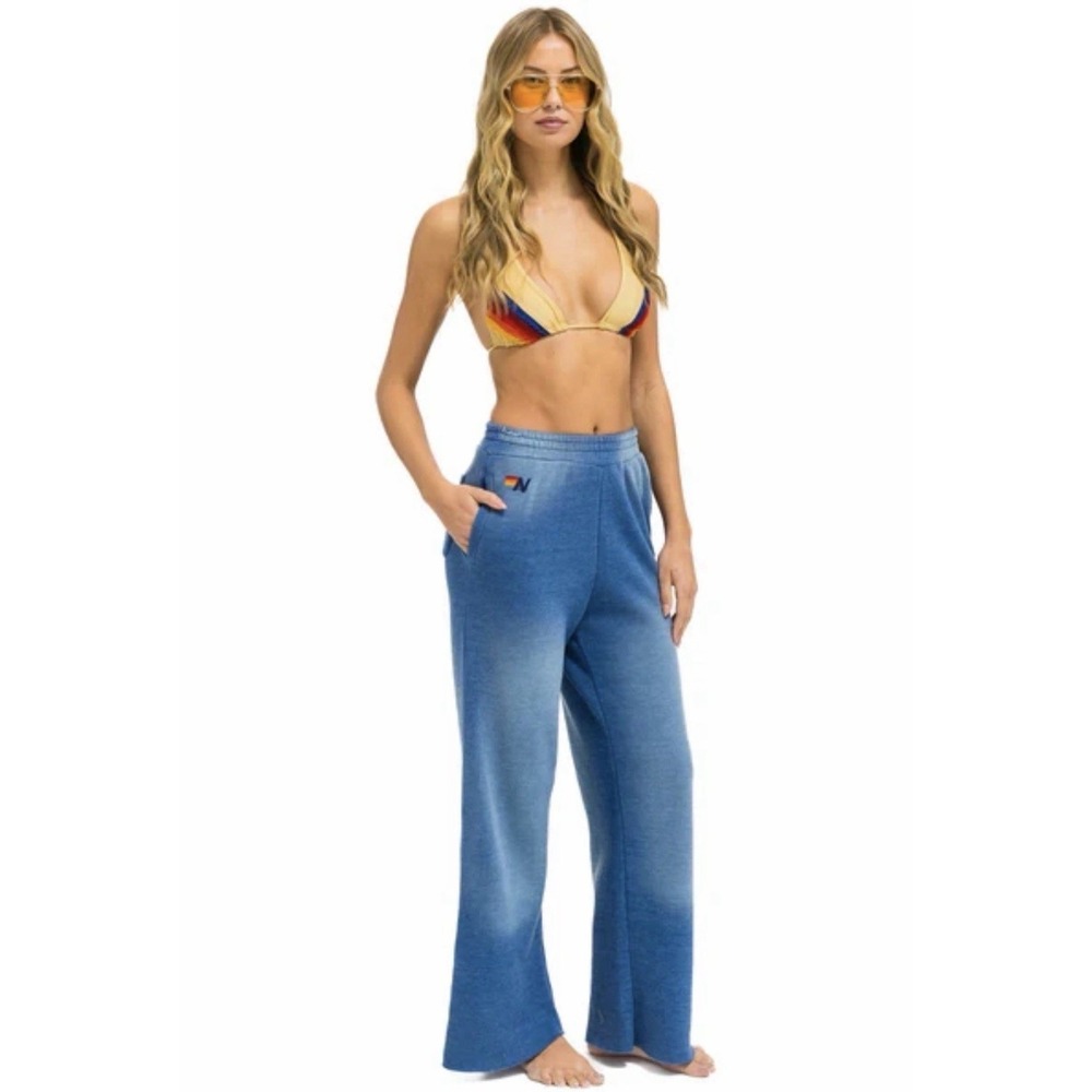 AVIATOR NATION ESSENTIAL WIDE LEG POCKET SWEATPANTS - FADED WATER Sz XS